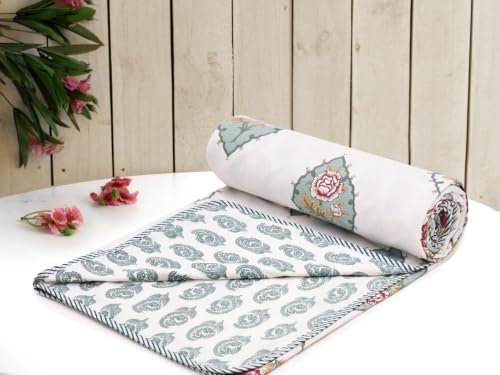 Image of COZY FURNISH 100% Cotton Single Bed Duvet Cover with Zipper Closure, Reversible Quilt /Razai Cover, Soft Breathable Lightweight 60 x 84 Inch