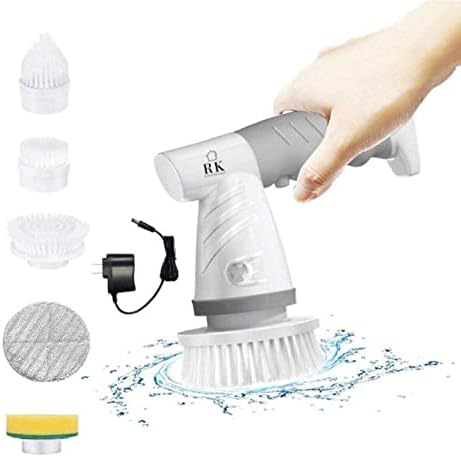 RK ESSENTIALS Electric Scrubber for Bathroom | 360 Cordless Power Spin Brush for Cleaning Bathroom, Household, Tile, Tub, Shower, Floor | Comes with 5 Different Portable Brush Heads and Charger