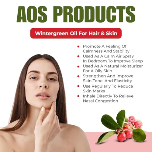 Image of AOS Products Wintergreen Essential Oil 60 ml | 100% Pure & Natural Wintergreen Oil for Aromatherapy, Massage, Diffuser, Skin Care & DIY Blends | Steam Distilled Essential Oil