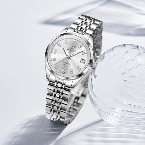 Image of OLEVS Womens Automatic Watch Diamond Luxury Date Ladies Dress Classic Self Winding Wrist Watches