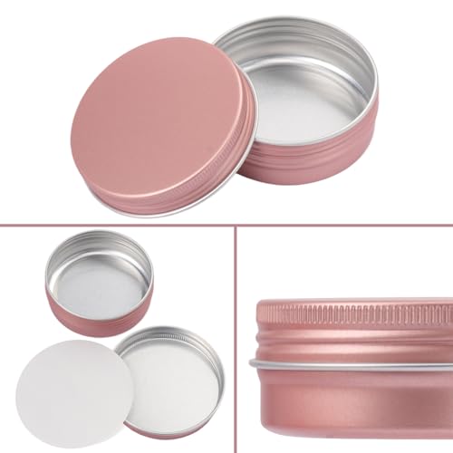 48 Pcs 4 Ounce Aluminum Tins with Screw Tops, Round metal tin with Screw Lids, 4 oz Round Cans with Lid for Cosmetics, Lip Balm, Spices, and More(Rose Gold)3