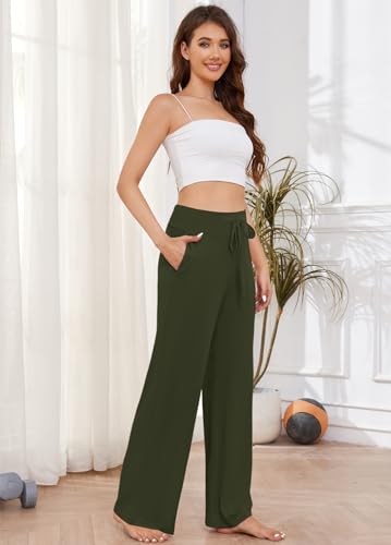 Image of LOCUBE Women's Pajama Pants, Soft Comfy High-Waist Wide-Leg Lounge Pants with Drawstring and Pockets