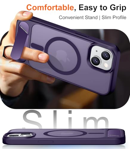 Image of Magnetic Compatible with iPhone 15 Case, [Built-in Invisible Kickstand][Compatible with MagSafe] [Military Grade Shockproof] Slim Translucent Matte Phone Case for iPhone 15 6.1 inch