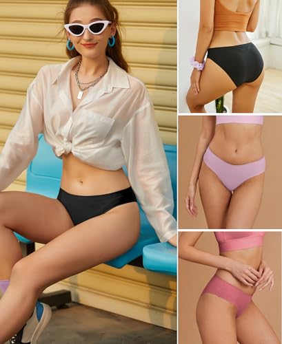 Image of FINETOO 6 Pack Women's Seamless Hipster Underwear No Show Panties Invisibles Briefs Soft Stretch Bikini Underwears XS-XL