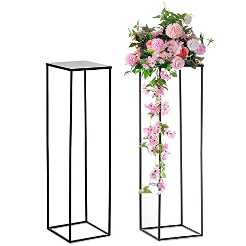 Nuptio Black Vase Plant Stand - 2 Pcs 100cm Tall Flower Vases for Wedding Birthday Party Centrepieces - Metal Column Display Table Rack Indoor Corner Flower Stand for Home Living Room Decorations