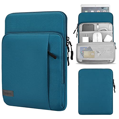 MoKo 9-11' Funda Compatible con iPad Pro 11 M2 2022-2018, iPad 10ª Gen 10,9' 2022, iPad Air 5/4 10,9' 2022 Galaxy Tab S8 11', iPad 8 10,2', Bolsa de Cuero para iPad 10,2'/Pro 10,5' - Pavo Real Azul