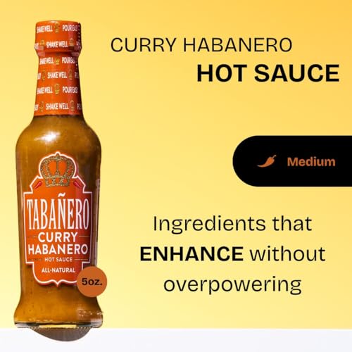 Image of Tabanero Curry Habanero Hot Sauce, 5 oz Small Glass Bottle
