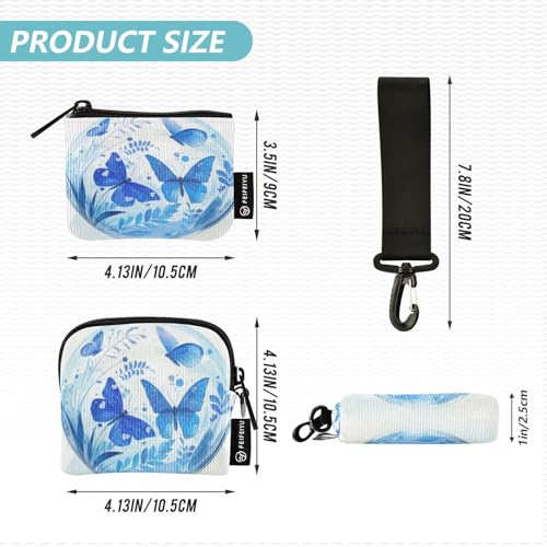 linqin Blue Butterflies Plants Women's Wallets Card Cases Slim Detachable Coin Purse Change Holder with Wristle Strap for Women Men 2 Pcs4