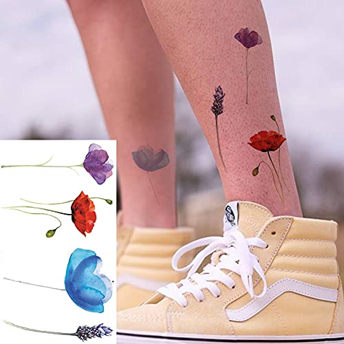 COKTAK 12Pieces/Lot 3D Watercolor Lavender Flower Temporary Tattoos For Women Body Art Arm Fake Flora Adults TattooSticker Waterproof Girls Tatoos - Thumbnail 7