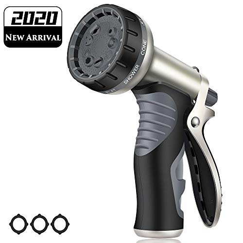 HmiL-U Garden Hose Nozzle,Metal Hose Spray Nozzle with 9 Patterns,High Pressure Water Hose