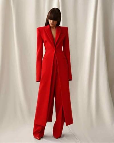 Women's Suit Two Pieces Long Jacket Pants Peak Lapel Tuxedos Wedding Party Prom Dress4