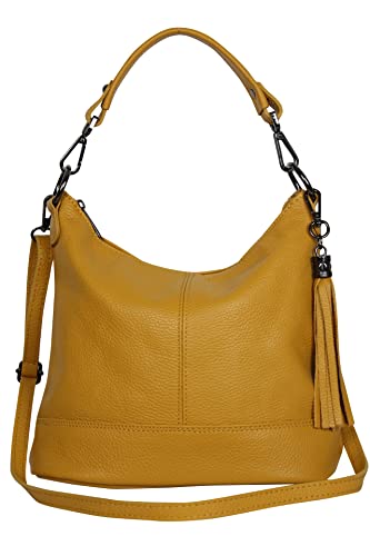 AmbraModa GLX09 Sac à main pour femme en cuir véritable, jaune moutarde, 28/24/13cm