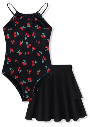 Girls One Piece Swimsuits with Mesh Skirt Tanikini Bathing Suit Swimwear 6-14Y