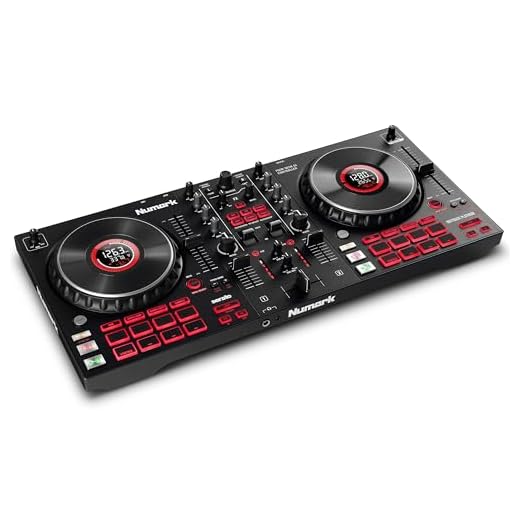 Numark Mixtrack Platinum FX - DJ Controller Pult mit 4-Deck Kontrolle, integriertem Audio Interface, Jogwheel-Displays und Effektpaddeln