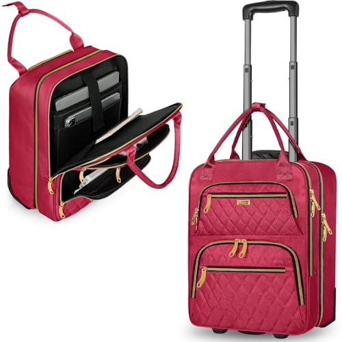 LASUK Underseat Carry-On Luggage with Wheels, Burgundy