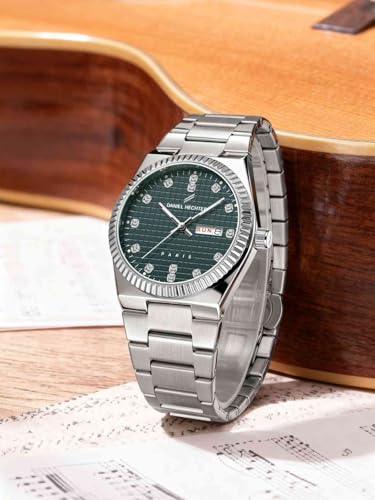 Image of Daniel Hechter Hoche Collection Classic Analog Watch for Men - Textured Dial,Crystal Indices with Fluted Bezel, Date Display and Silver Stainless Steel Strap
