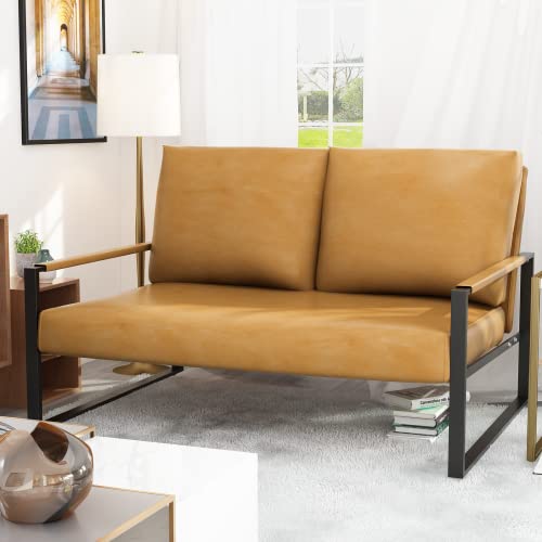 Awqm 46" Small Modern Loveseat Couch Low Back Faux Leather 2-Seat Sofa Couch Love Seat For Bedroom, Office, Apartment, Dorm, Studio And Small Space, Metal Frame, Camel #TOP5