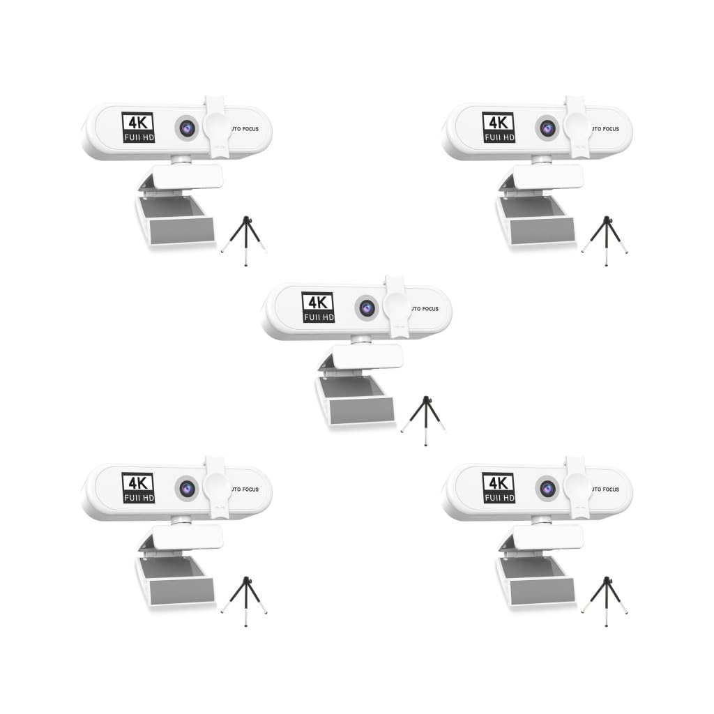 Lot de 5 webcams d'ordinateur à mise au point automatique HD USB en ligne réglable avec microphone filaire de rechange pour webcam externe Blanc 4K