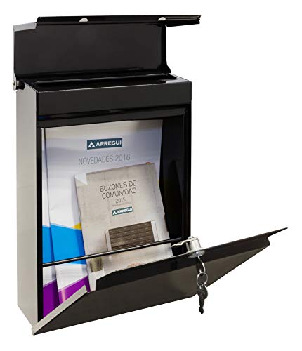 Briefkasten aus Verzinktem Stahl, Größe M (DIN A4 Post), Moderner Wandbriefkasten für den Außenbereich mit Schutzklappe für Einwurf und Schloss, Postkasten für Draußen, Schwarz