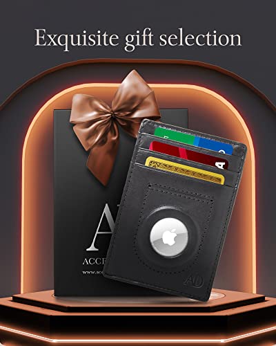 Image of Access Denied AirTag Holder Slim Wallet Genuine Leather RFID Blocking Gifts For Men, Black, Minimalist