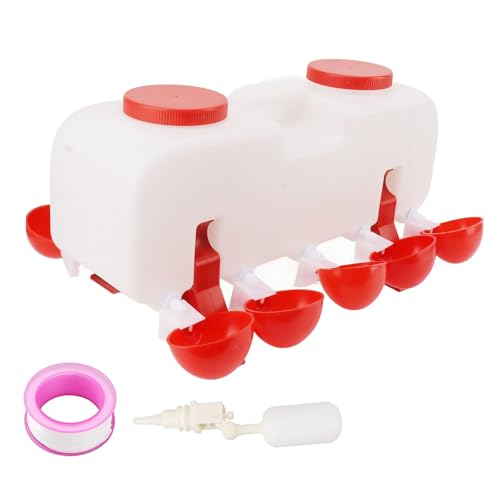 Automatic 10L Chicken Duck Goose Waterer with 10 Bowls, Large Capacity Poultry Drinking Cup System for Range Farming