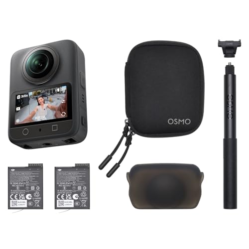 DJI Osmo 360 Combo Essenziale, fotocamera 360 con immagini a 360° da 1 pollice, video a 360° nativi in 8K, kit con manico telescopico invisibile da 1,2 m, durata della batteria estesa con 2 batterie