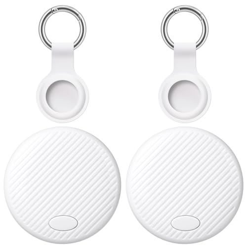 Ainiv Air Tracker Tag 2er Pack, Smart Tag Finder Kompatibel mit Apple Wo ist? (iOS NUR) mit Schutzhülle, Wasserdichter Gegenstandssucher, Bluetooth-Schlüsselfinder für Geldbörse/Gepäck/Taschen Weiß