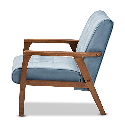 Sillón moderno azul claro con estructura de madera miniatura 5