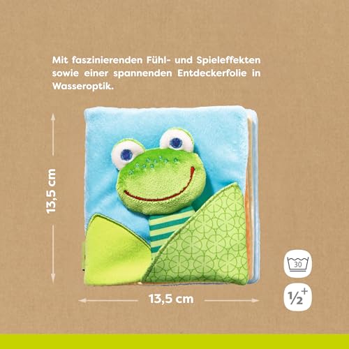 HABA Stoffbuch Zauberfrosch – Fühlbuch mit tollen Effekten & Spiegelfolie – Weiches Spielbuch für Babys & Kleinkinder ab 6 Monate – Fördert Sinne & Motorik – 1302097001