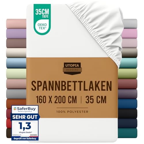 Utopia Bedding - Spannbettlaken 160x200cm - Weiß - Gebürstete Mikrofaser Spannbetttuch - 35 cm Tiefe Tasche
