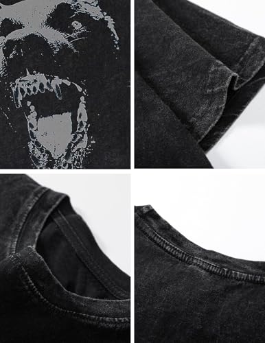 Vamtac Mens Oversized Washed Dog Graphic Tees Casual Summer Tops Streetwear Aesthetic T-Shirt Unisex