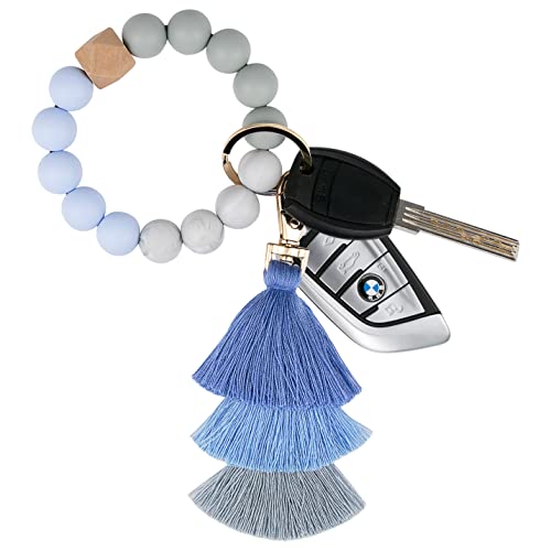 Bisanzoya Beaded Keychain With Tassel, Silicone Key Ring Bracelet, Boho Car Key Chain Wristlet Cute Tassel For Women And Girls (Baby Blue) #TOP11