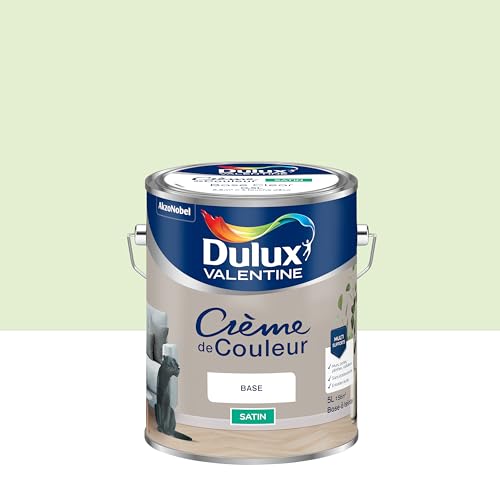 Dulux Valentine Crème de Couleur - Peinture multi-supports intérieure - Satin Tendrement Vert 5 L