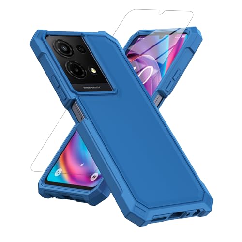 WODAF for TCL K32/K33 5G Case with Screen Protector Hard PC Front Frame and Soft TPU Back Shockproof Bumper Case (Blue)