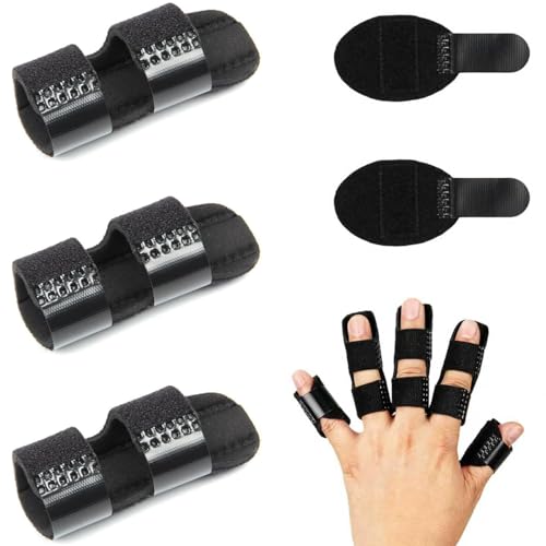 SILHOL Finger Splints 5 Pieces, Universal Finger Straightener, Broken and Trigger Finger Splint, Thumb Brace for Arthritis Pain and Support, Sprain Relief for Middle, Index, Ring, Pinky Fingers (Black)