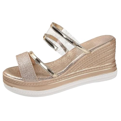 Women's Orthopedic Wedge Sandals - Platform High Heels, Comfortable Dressy Slip On Wedges Mules, Silver Leather Open Toe