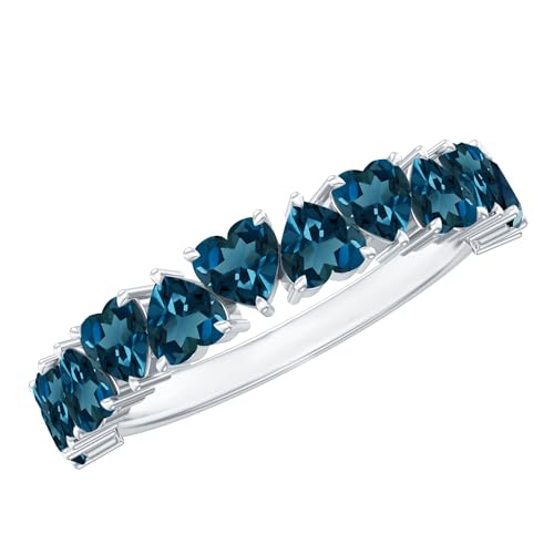 Natural London Blue Topaz Heart Eternity Band for Women, 4 mm Heart Shape Blue Topaz Ring, Aaa Quality - Ready To Gift