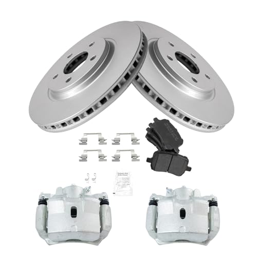 Image of TRQ Front Brake Pad and Rotor Set Semi Metallic G Coated Rotors Calipers | For 2007-2012 Chevrolet Malibu 2007-2010 G6 2007-2009 Aura
