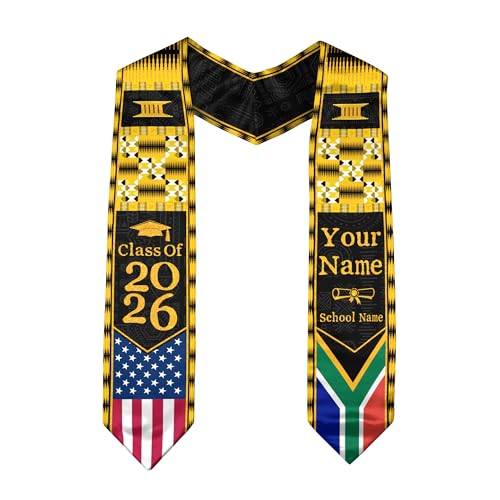Custom South African Graduation Sash 2026, Customized South Africa Graduation Stole, Class of 2026 Sash 2 (Yellow)