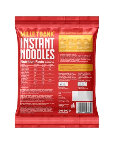 Image of Millet Bank Classic Masala Instant Noodles - Pack of 6 (50g Each) | 95% Multi-Millet & Whole Wheat | No Maida, Zero Cholesterol & Trans Fat | High Protein & Fiber Millet Instant Noodles | No Maida