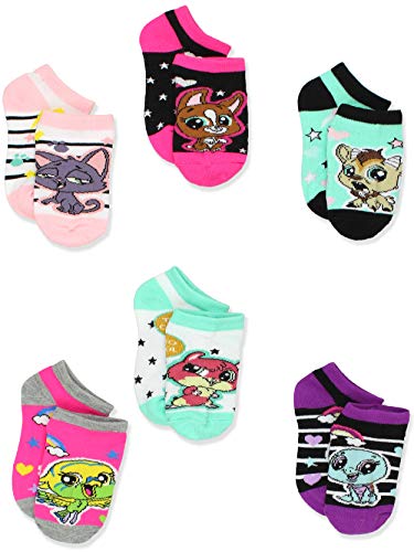 Littlest Pet Shop LPS Girl's Toddler Women's No Show 6 Pack Socks (Shoe: 7-10 (Sock: 4-6), White/Multi)