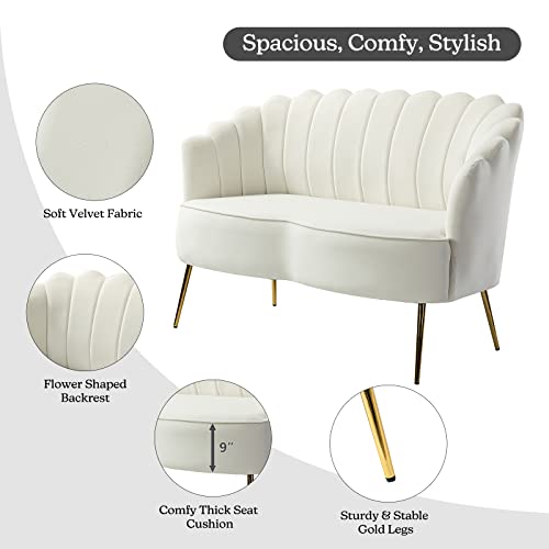 HULALA HOME Velvet Loveseat Sofa with Gold Legs, Modern 2Seater Sofa