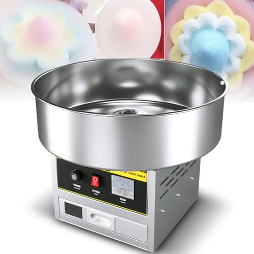 Nuxyyds 1200W Commercial Cotton Candy Machine, Stainless Steel Sugar Candy Floss Maker, Electric Fancy Cotton Candy Maker for Birthdays Parties Celebrations Silver