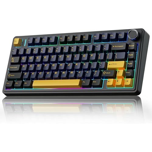 Image of AULA F75 75% Wireless PBT Keycaps Mechanical Keyboard | Hot Swappable, Pre-lubed Linear Switches | RGB Backlit, 2.4GHz /Type-C /Bluetooth Gaming Keyboard (Thunder Black, Star-Vector(Seiya) Switch)