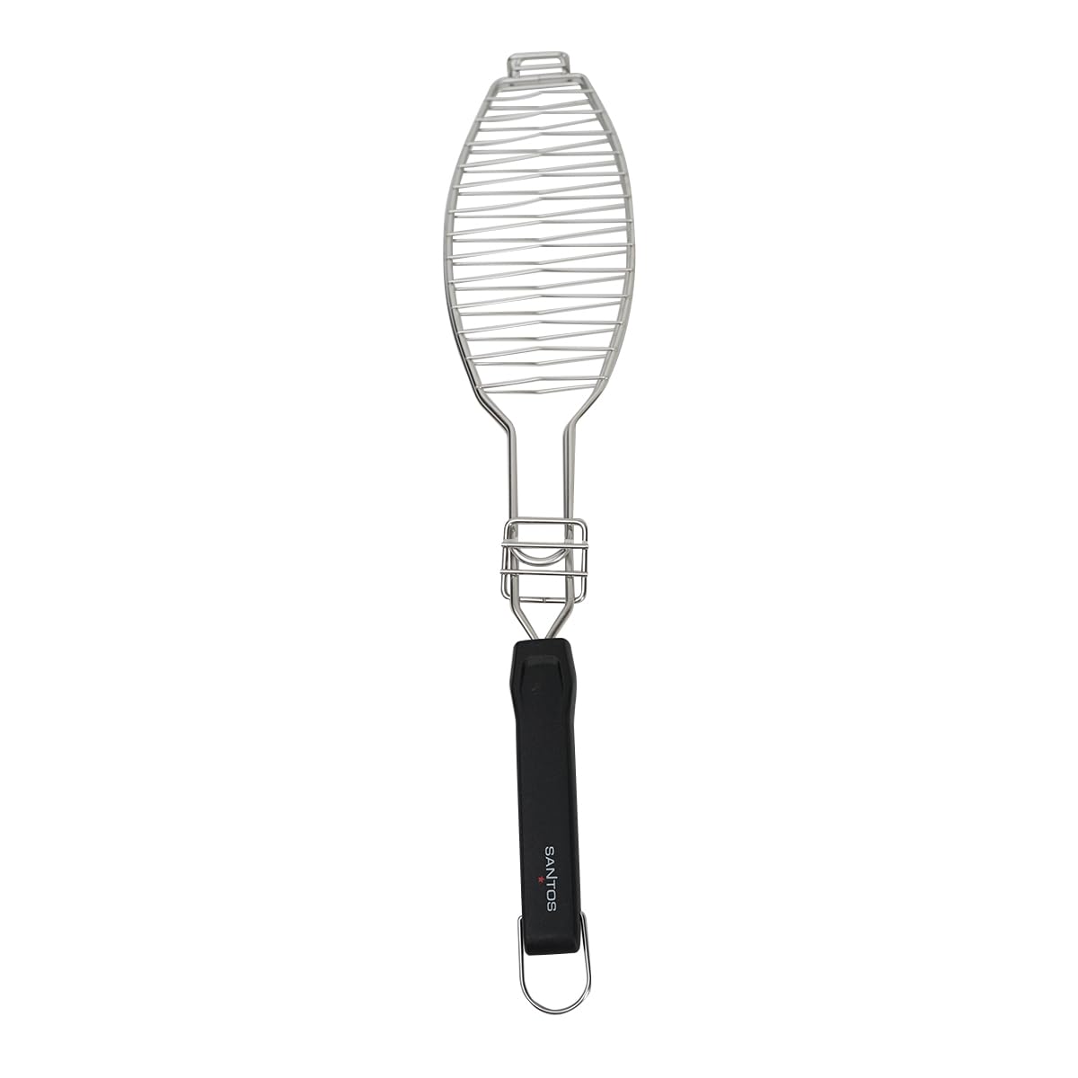 SANTOS XL Fischbräter 61,5cm - Edelstahl Fisch-Grillkorb - Fischhalter mit Hitzeschutzgriff - für Fische bis zu 33cm - Spülmaschinenfest - Fischgrillzange - optimale Grillergebnisse
