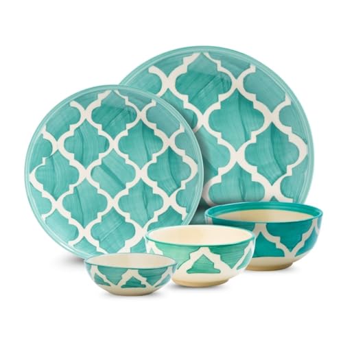 Image of Eco-Friendly Ceramic Dinner Set | 5-Piece Crockery Set | Lightweight & Durable Dining Set | Seafoam Green Plates (7 inch & 8 inch) & Ramen Snack Bowls (75ml, 125ml, 200ml) | Perfect for Gifting