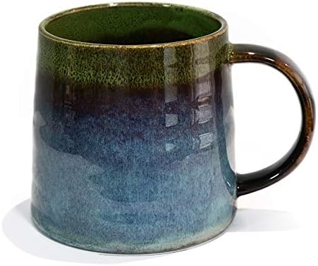 wewlink Large Ceramic Coffee Mug, Pottery Mug,Tea Cup for Office and Home,Handmade Pottery Coffee Mugs,16.5 Oz,Dishwasher and Microwave Safe,kiln altered glaze craft(Green)