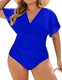 Blooming Jelly Women's Plus Size Swimsuit One Piece Tummy Control Bathing Suit Blue Full Coverage Swimwear（Royal Blue, X-Large