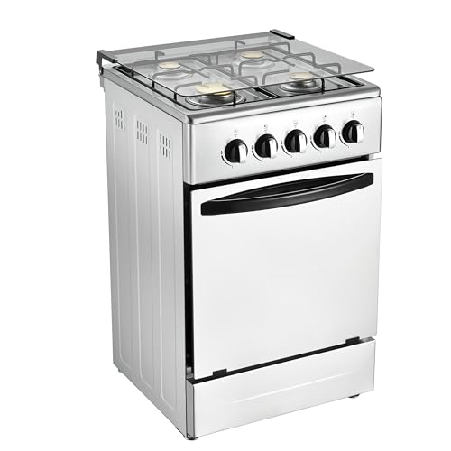 20-Inch Gas Range with 4 Burners, 68L Rotary Baking Oven, Stainless Steel Body, Double Layer...