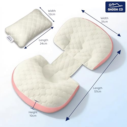 Image of GADDA CO Maternity Pillow for Pregnant Women | Adjustable Dual Pregnancy Wedge Pillow for Belly & Back Support | Butterfly Design Pillow with Hypoallergenic Pure Cotton Cover | Travel Friendly | Pink